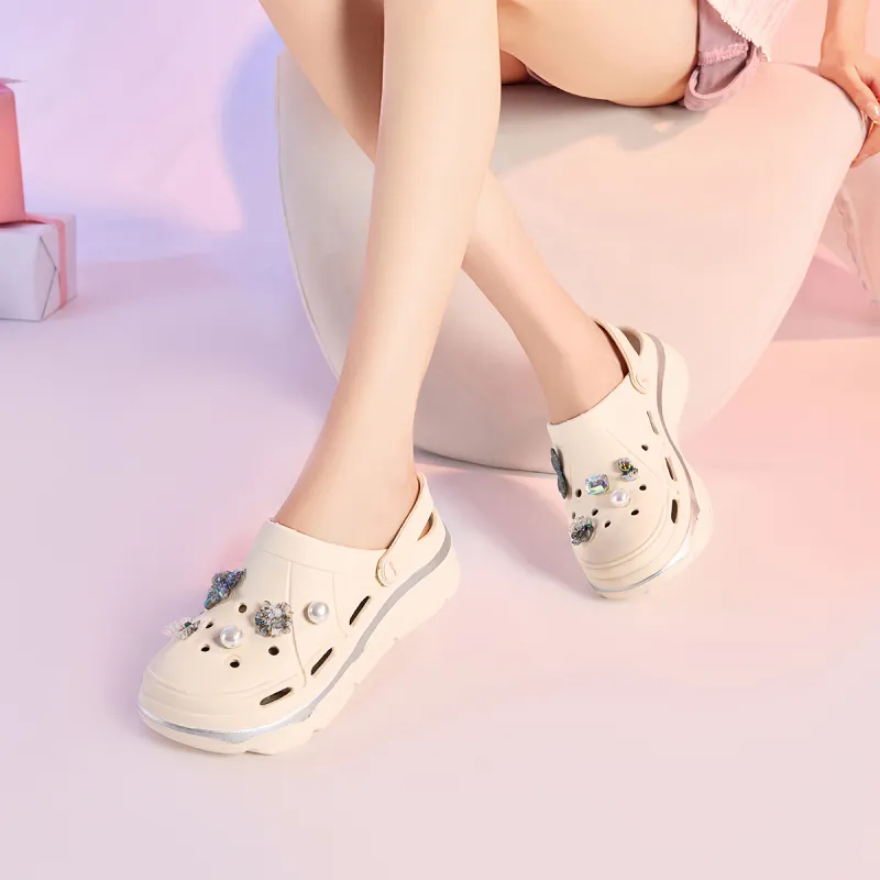 JOSINY Summer Trendy Fashion, Cute DIY Lightweight Comfortable, Slip on Shoes, Outdoor Beach Shoes Clogs Women's Beige-5