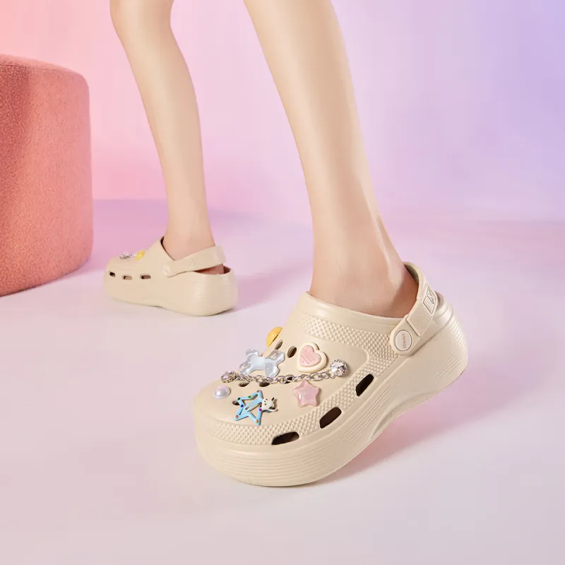 JOSINY Summer Petite Platform Height Increasing 5.4cm Outerwear Trendy Fashion Lazy Slip on Clogs Women's Sand Apricot-6