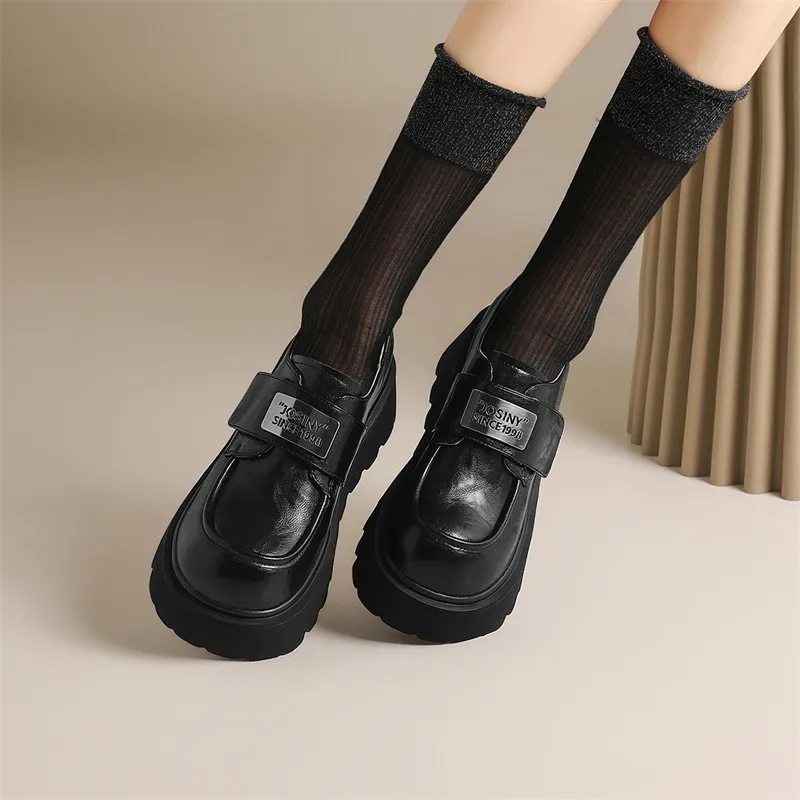 JOSINY British Style Vintage Advanced Touch Small Leather Shoes Fashion Versatile Loafers Heel Height 5cm Women's Black-5