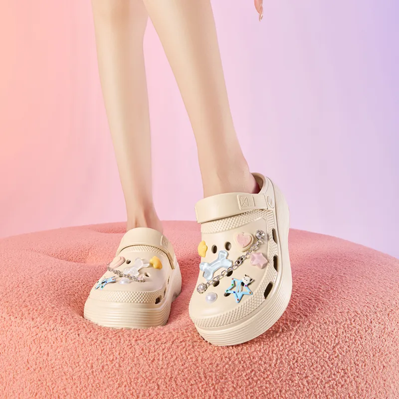 JOSINY Summer Petite Platform Height Increasing 5.4cm Outerwear Trendy Fashion Lazy Slip on Clogs Women's Sand Apricot-3