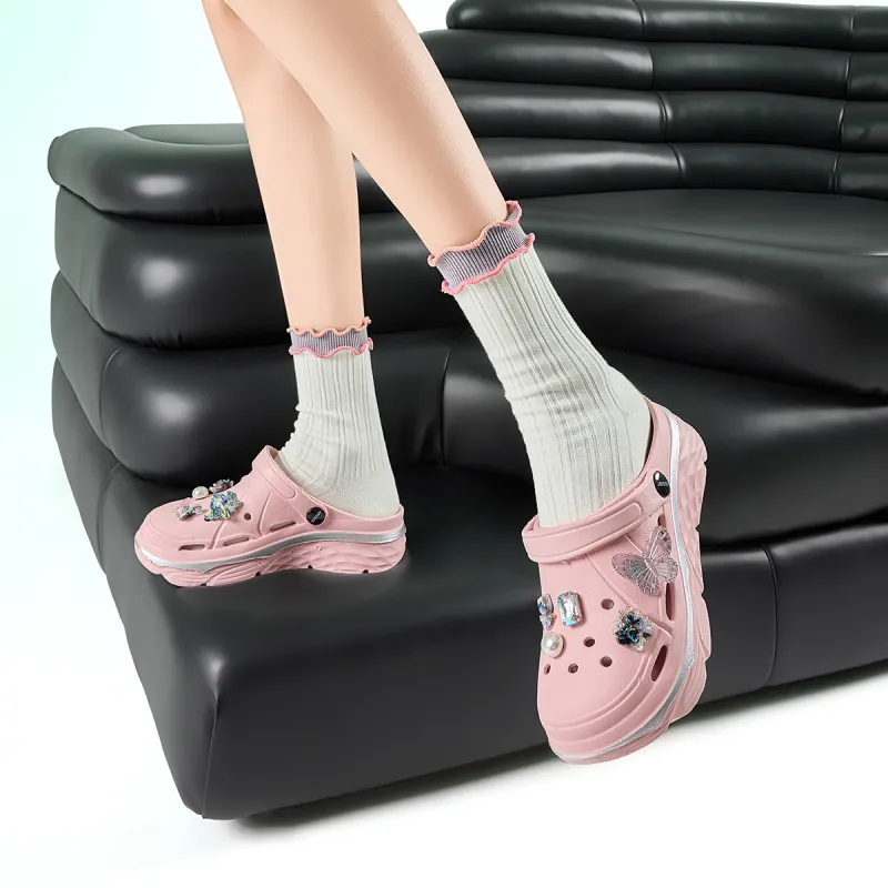 JOSINY Girlish Trendy Fashion, Slip on Shoes, Outdoor Beach Shoes Closed Toe Mules DIY Clogs Women's Pink-4