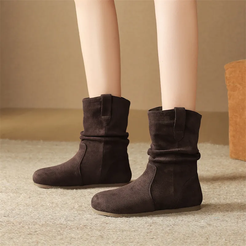 JOSINY Vintage Effortless Style Minimalist Style Versatile Stackable Boots Short Boots Women's Coffee-5