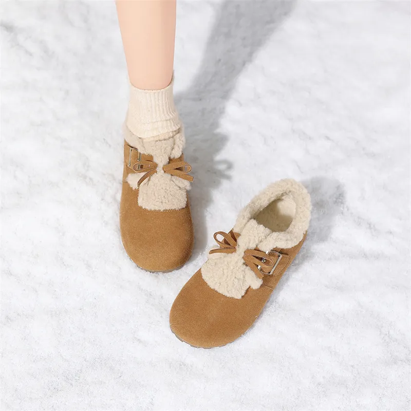JOSINY Northeast Snow Shearling Fleece Lined Warm Slip on Insulated Shoe Maillard Style Casual Shoes Women's Camel-3