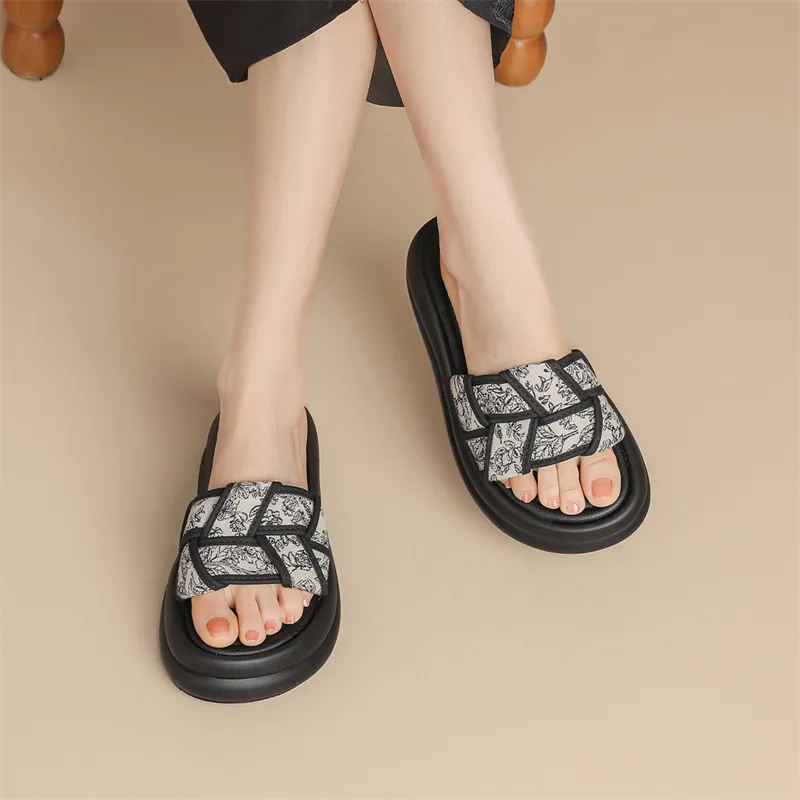 JOSINY PU Polyurethane Leather Patchwork Cut-Out Slip-Resistant Slide Slippers Women's-4