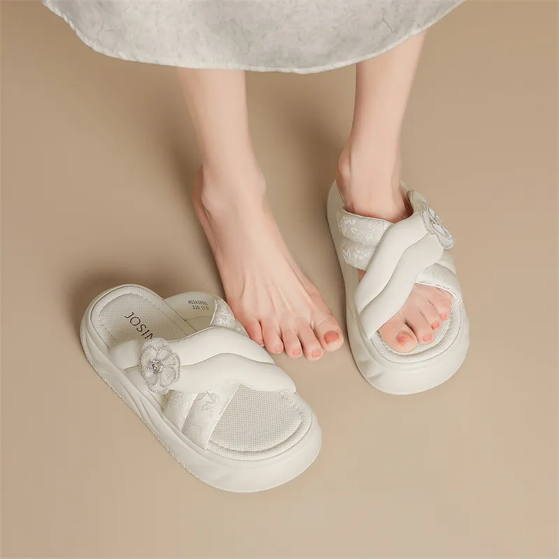 JOSINY PU Polyurethane Cut Out Rhinestone Slip Resistant Slide Slippers Women's-10
