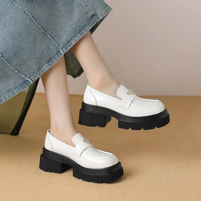 JOSINY Triangle Logo British Style Small Leather Shoes Minimalist Style Versatile Casual Loafers 6.5cm Women's-3