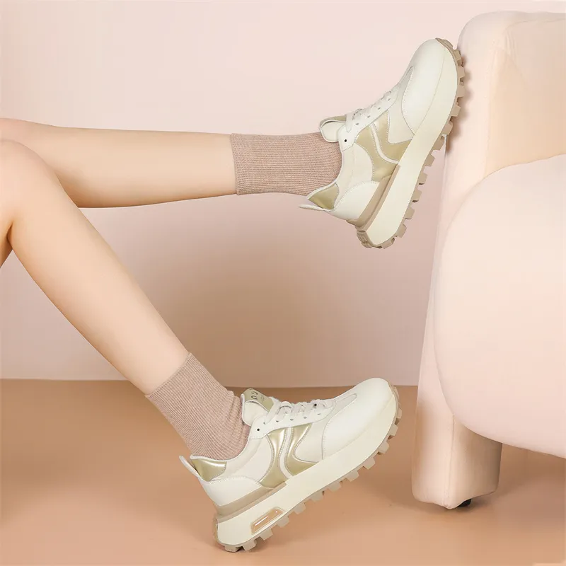 JOSINY Chunky Sneakers Women's Low Top White Gold/White Silver-2