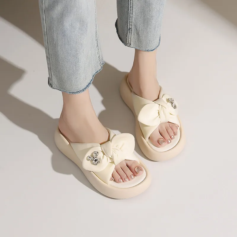 JOSINY Rubber Sole Cushioning Slip Resistant Abrasion Resistant Odor Resistant Quiet Slide Slippers Women's Ecru-4