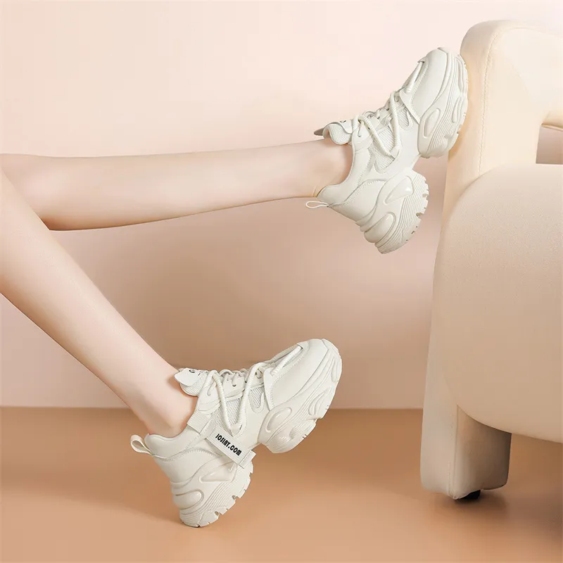 JOSINY Chunky Sneakers Women's Low Top Ecru/White Gold-7