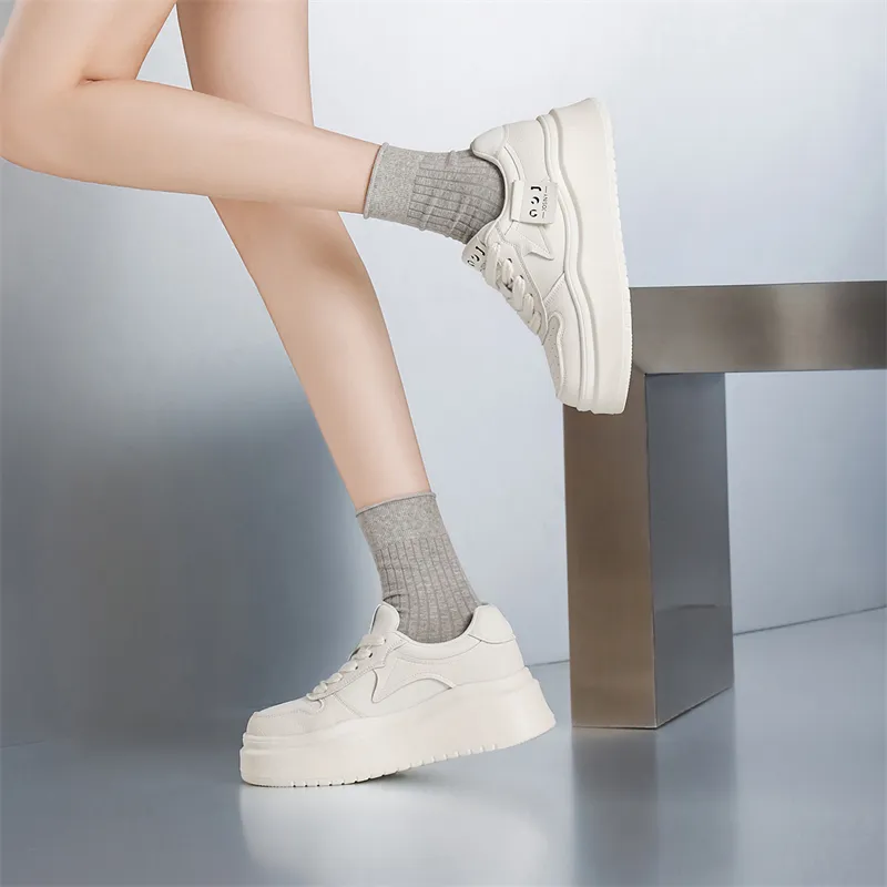 JOSINY Fleece Lined Warm Fashionable Sporty Style Versatile White Sneakers Casual Shoes Women's Ecru-2