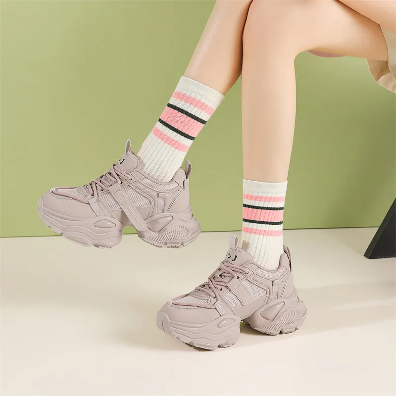 JOSINY Chunky Sneakers Women's Low Top Ecru/Light Purple-3