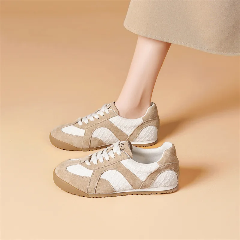 JOSINY Spring Versatile Fashion Sports Flat Shoes Vintage Casual Shoes Women's Beige Brown-4