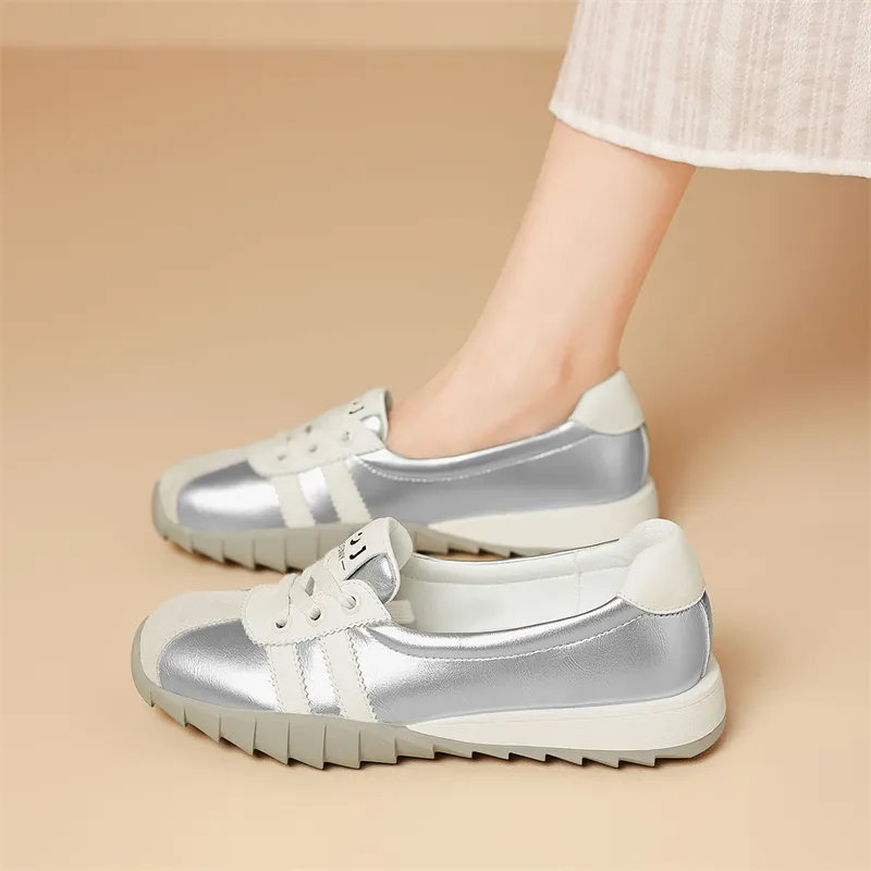 JOSINY Soft Sole, Versatile Lightweight, White Sneakers Sports Casual Shoes Women's Beige Red/White Silver-14