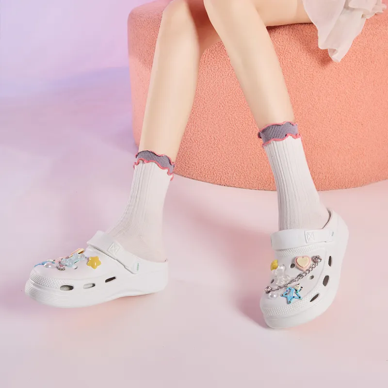 JOSINY Summer Petite Platform Height Increasing 5.4cm Outerwear Trendy Fashion Lazy Slip on Clogs Women's Ecru-7