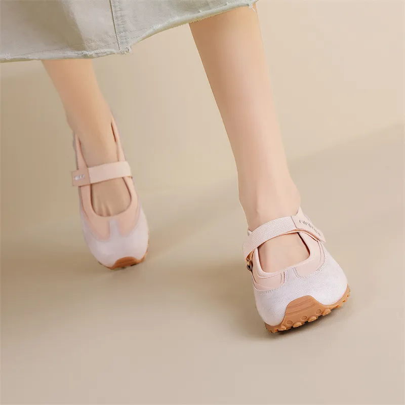 JOSINY Vintage Low Vamp Mary Jane Unlined Shoes Low Top Casual Shoes Women's Beige Pink-4