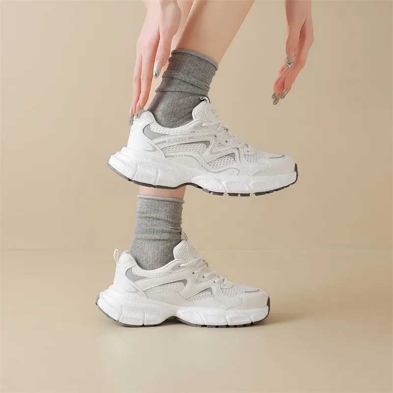 JOSINY Chunky Sneakers Women's Low Top Beige Gray/Champagne Gold-6