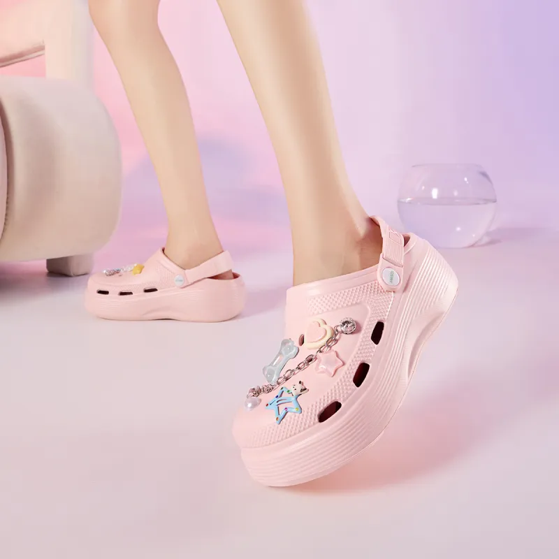 JOSINY Summer Petite Platform Height Increasing 5.4cm Trendy Fashion Lazy Outerwear Slip on Clogs Women's Light Pink-3