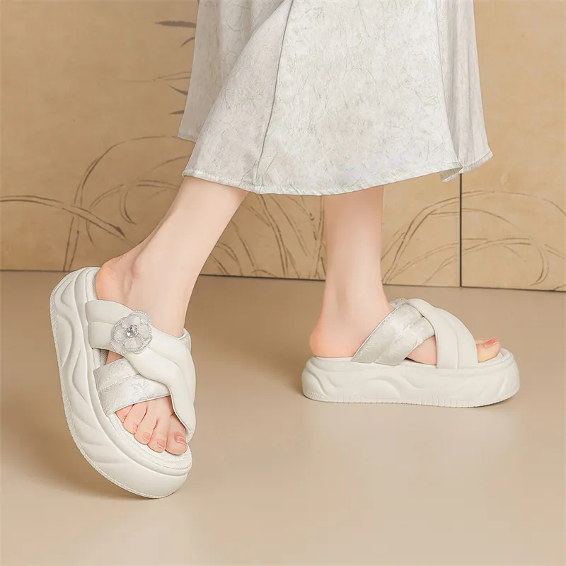 JOSINY PU Polyurethane Cut Out Rhinestone Slip Resistant Slide Slippers Women's-11
