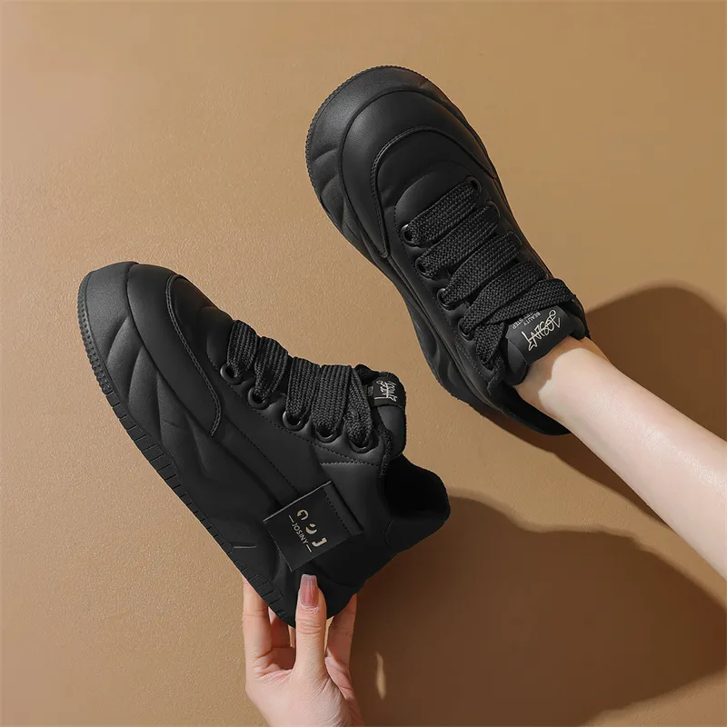 JOSINY Trendy Fashion Comfortable Versatile Puffy Shoes Low-Top Casual Shoes Women's Black-6