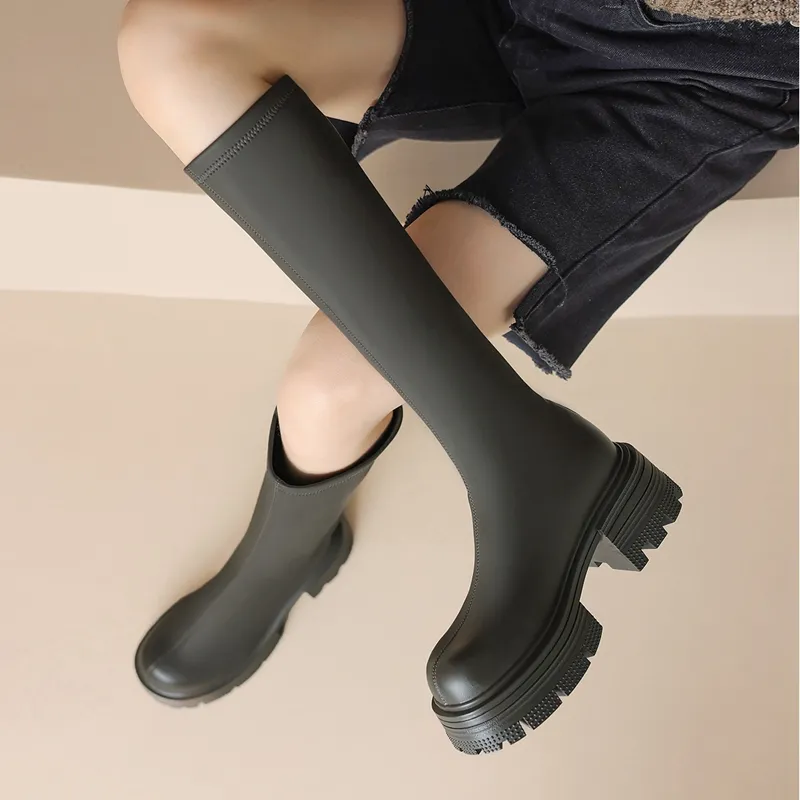 JOSINY Minimalist Style Versatile Fashion Apparel Boots Not Over The Knee Knight Boots Knee high Boots Women's Khaki-4