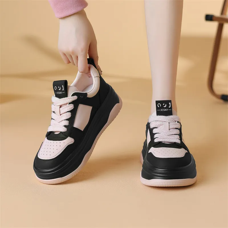 JOSINY Skateboard Shoes Women's Low Top Beige Brown/Beige Black-7