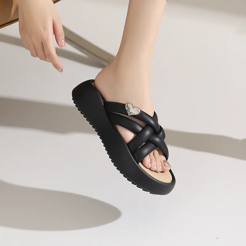 JOSINY Rubber Sole Cushioning Slip Resistant Abrasion Resistant Odor Resistant Quiet Slide Slippers Women's Black-6