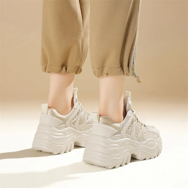 JOSINY Chunky Sneakers Women's Low Top Beige Khaki/Beige Red-5