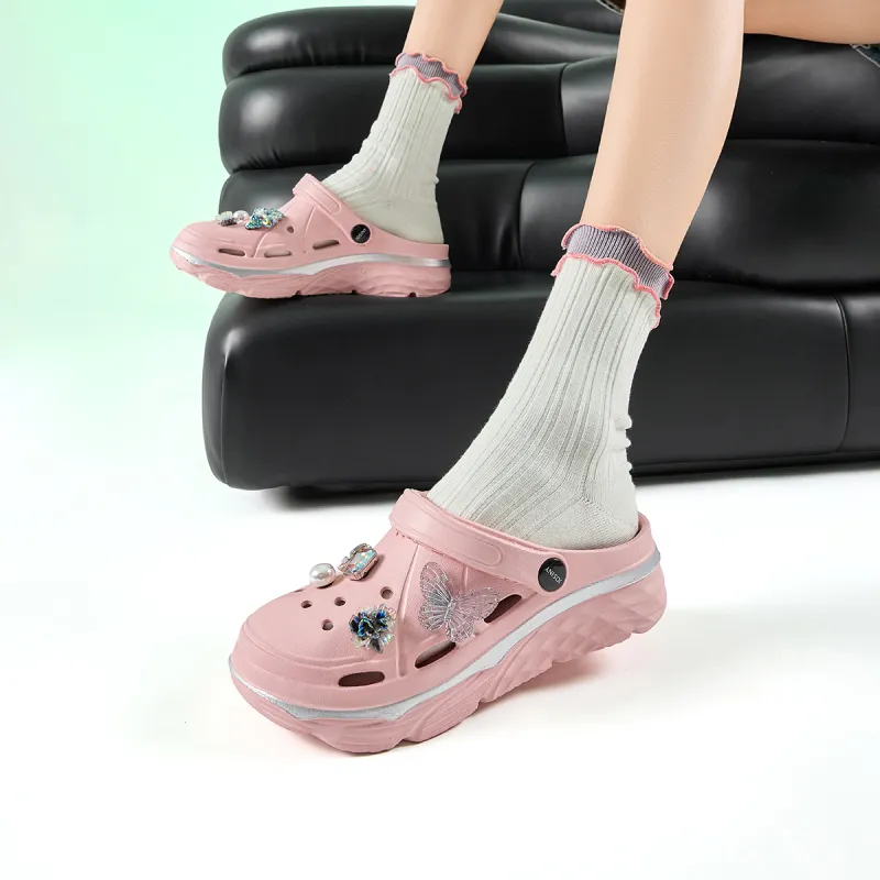 JOSINY Girlish Trendy Fashion, Slip on Shoes, Outdoor Beach Shoes Closed Toe Mules DIY Clogs Women's Pink-6
