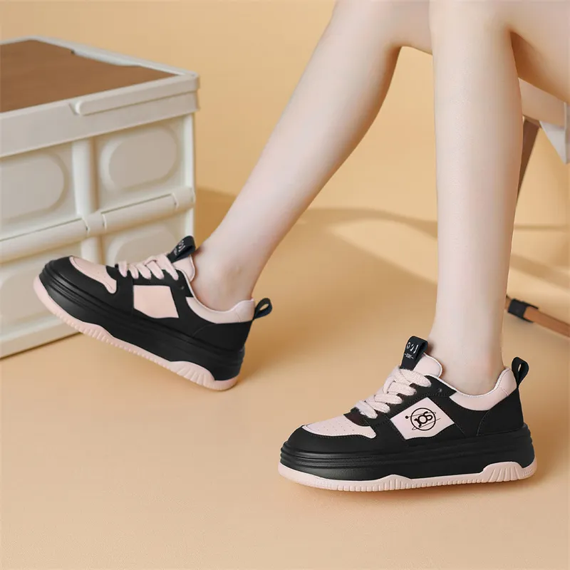 JOSINY Skateboard Shoes Women's Low Top Beige Brown/Beige Black-9