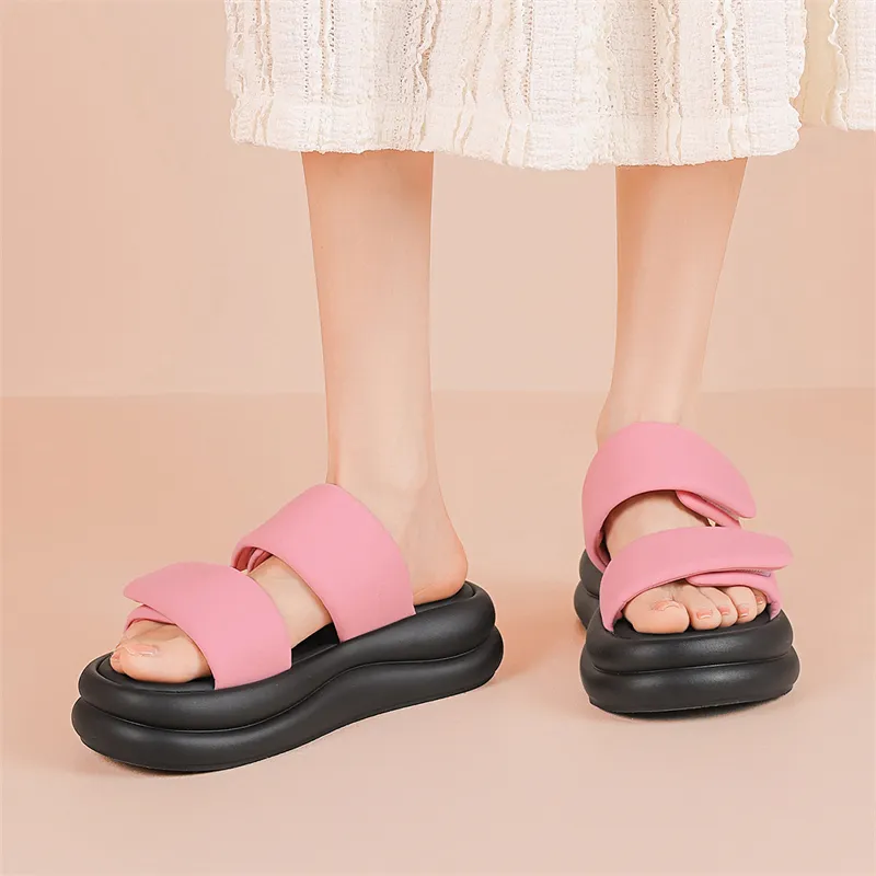 JOSINY PU Polyurethane Stitching Quiet Odor Resistant Abrasion Resistant Slide Slippers Women's Rose Red-4