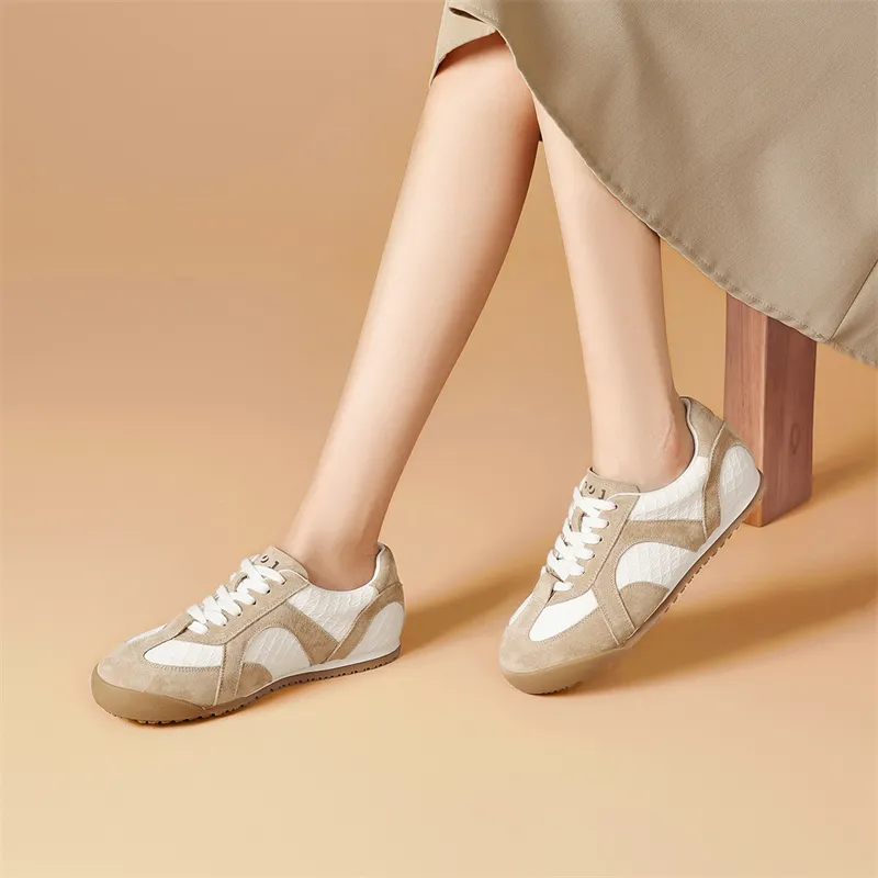 JOSINY Spring Versatile Fashion Sports Flat Shoes Vintage Casual Shoes Women's Beige Brown-2