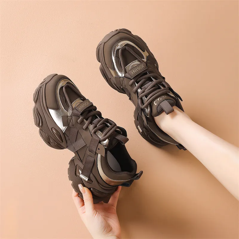 JOSINY Chunky Sneakers Women's Low Top Brown-8