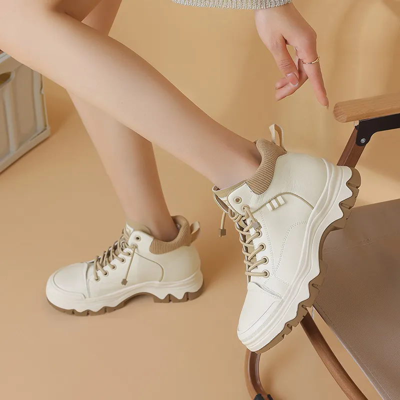 JOSINY Fleece-Lined Warm Vintage Trendy Versatile Workwear British Style High-Top Casual Shoes Women's-3