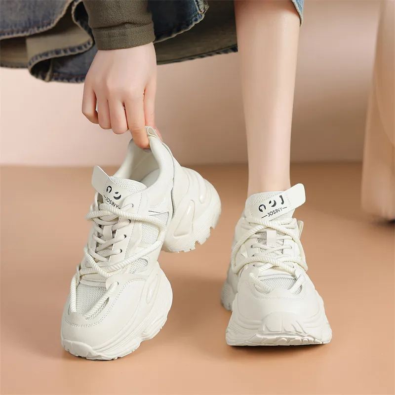 JOSINY Chunky Sneakers Women's Low Top Ecru/White Gold-5