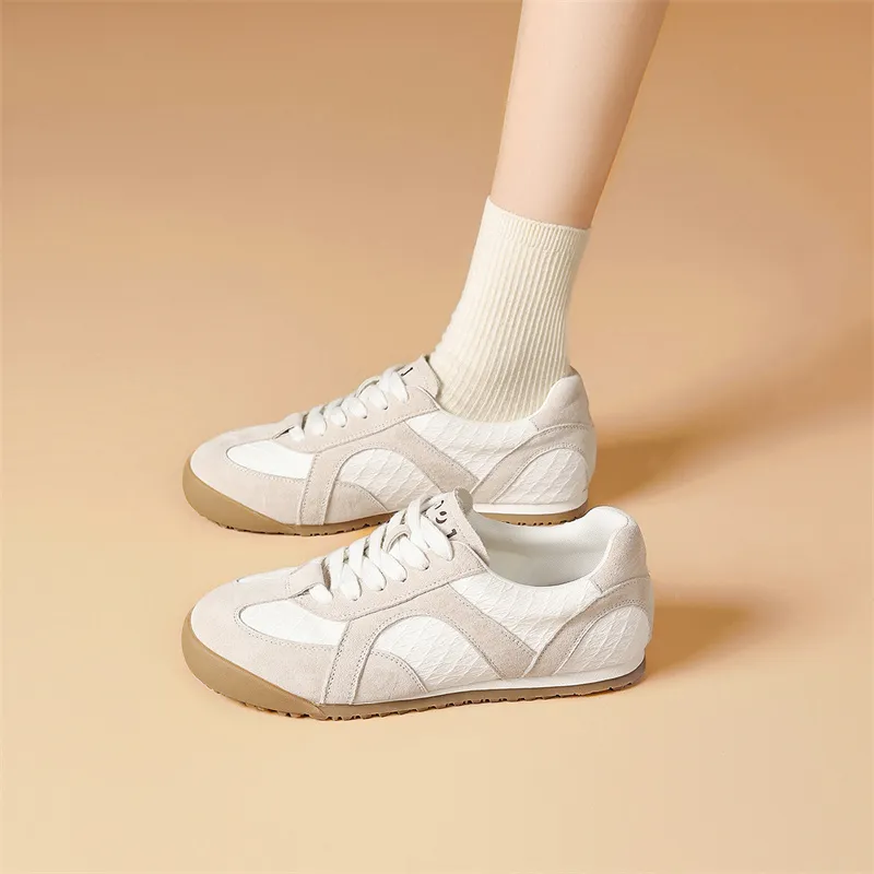 JOSINY Spring Lightweight Versatile Fashion Sports Flat Shoes Vintage White Sneakers Casual Shoes Women's Ecru-4