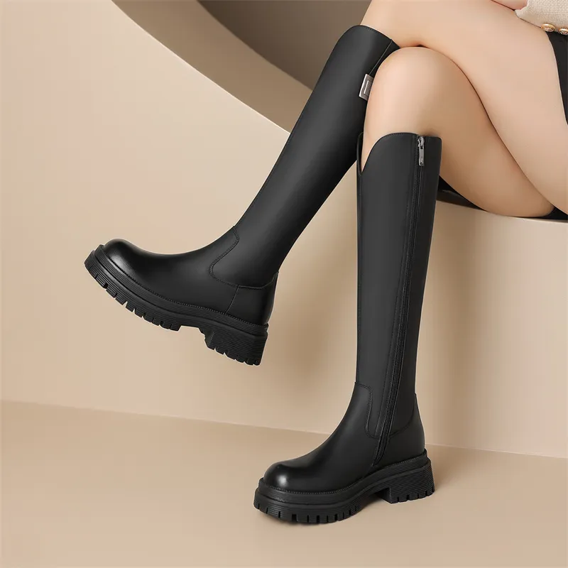 JOSINY British Style Fleece-Lined Warm Knight Boots Knee-high Boots Women's-3