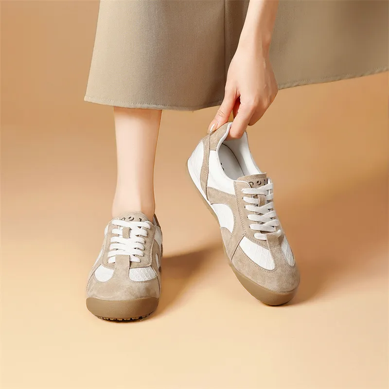 JOSINY Spring Versatile Fashion Sports Flat Shoes Vintage Casual Shoes Women's Beige Brown-5