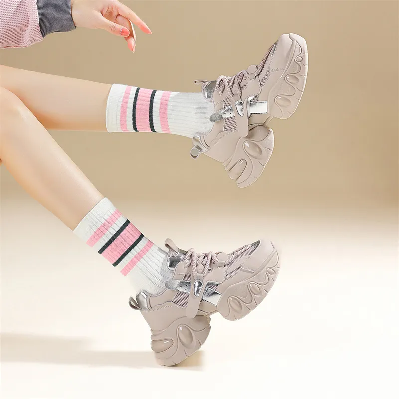 JOSINY Chunky Sneakers Women's Low Top Black Silver/Light Purple-4