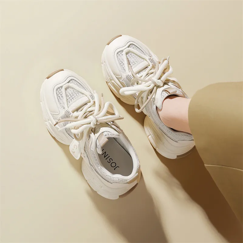 JOSINY Chunky Sneakers Women's Low Top Beige Red/Beige Apricot-3