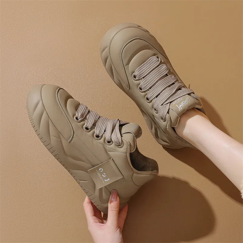 JOSINY Trendy Comfortable Versatile Puffy Shoes Low-Top Casual Shoes Women's Apricot-2