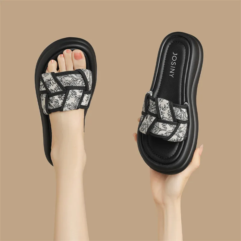 JOSINY PU Polyurethane Leather Patchwork Cut-Out Slip-Resistant Slide Slippers Women's-3