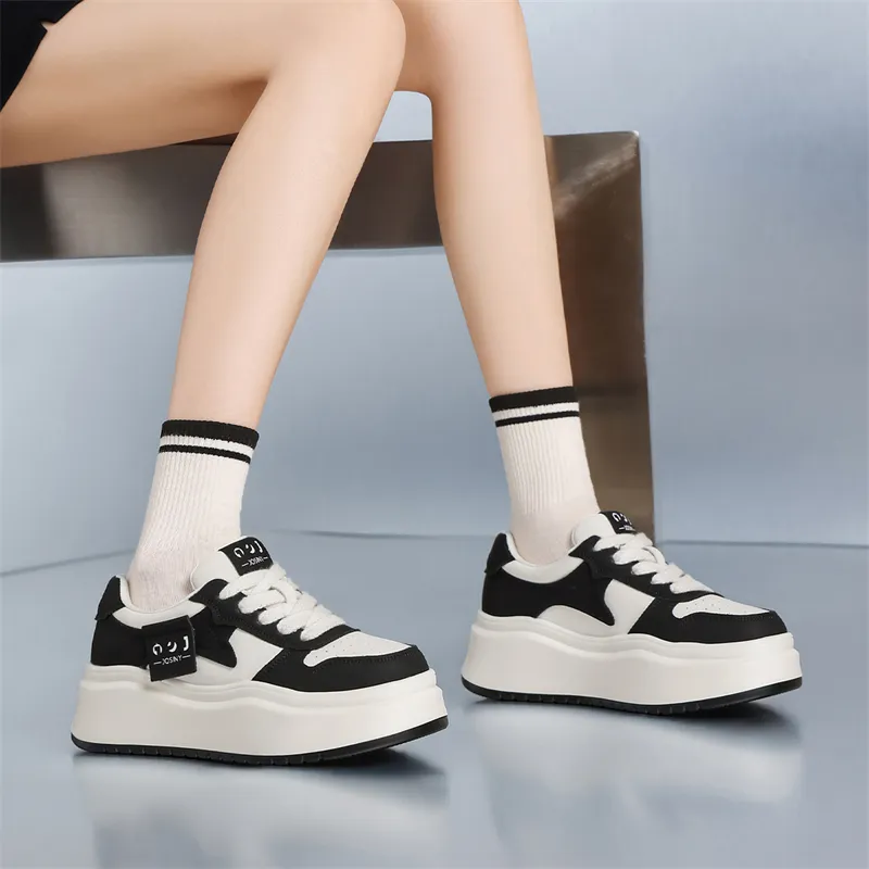 JOSINY Platform Height Increasing Skateboard Shoes Casual Shoes Women's Beige Black-6