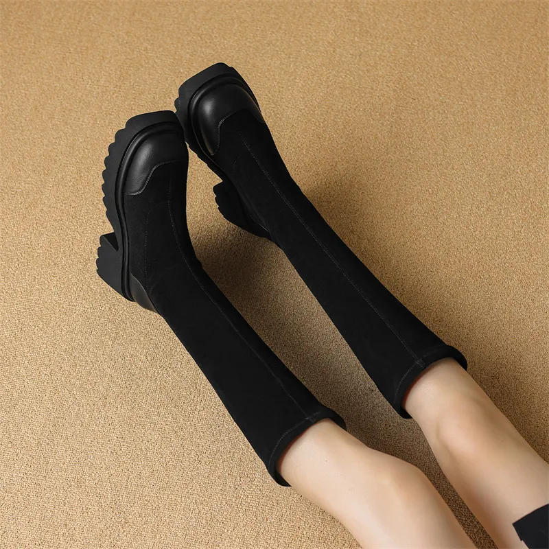 JOSINY Knee high Boots Women's Black/Khaki-11