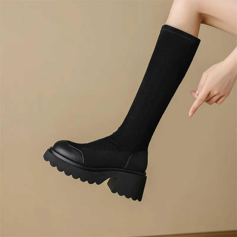 JOSINY Knee high Boots Women's Black/Khaki-14