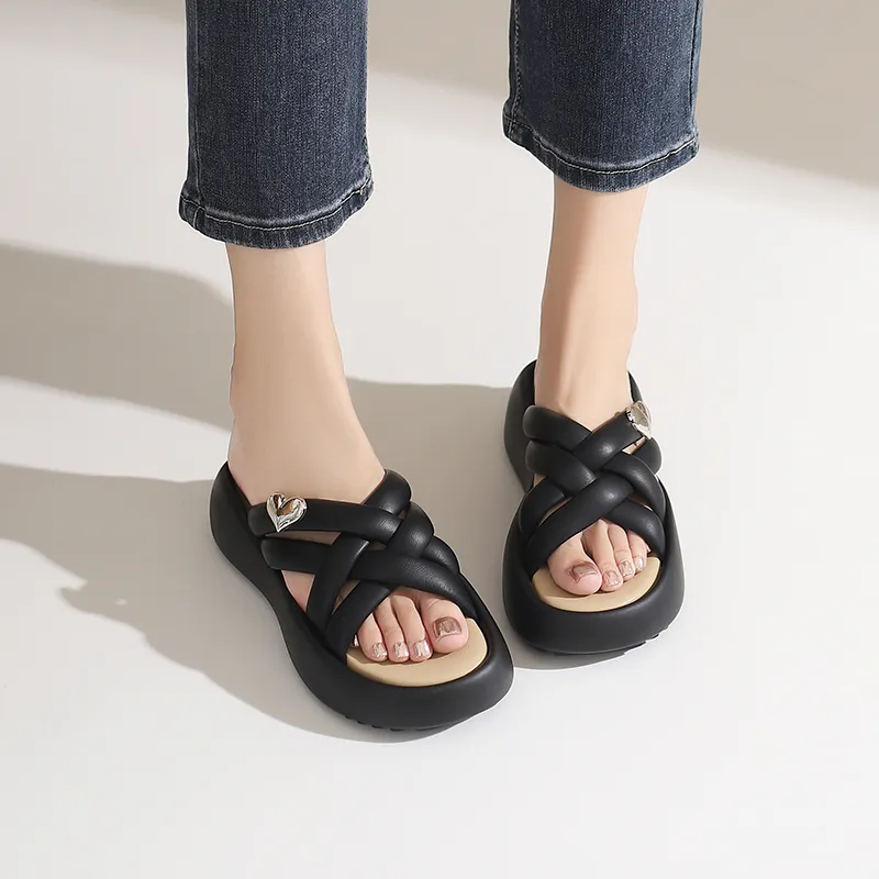 JOSINY Rubber Sole Cushioning Slip Resistant Abrasion Resistant Odor Resistant Quiet Slide Slippers Women's Black-2