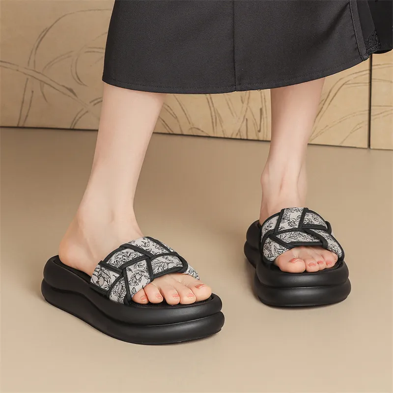 JOSINY PU Polyurethane Leather Patchwork Cut-Out Slip-Resistant Slide Slippers Women's-5