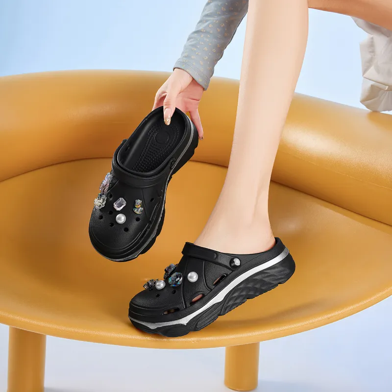 JOSINY Summer Trendy Fashion, Cute DIY Slip on, Outdoor Beach Shoes Clogs Women's Black-7