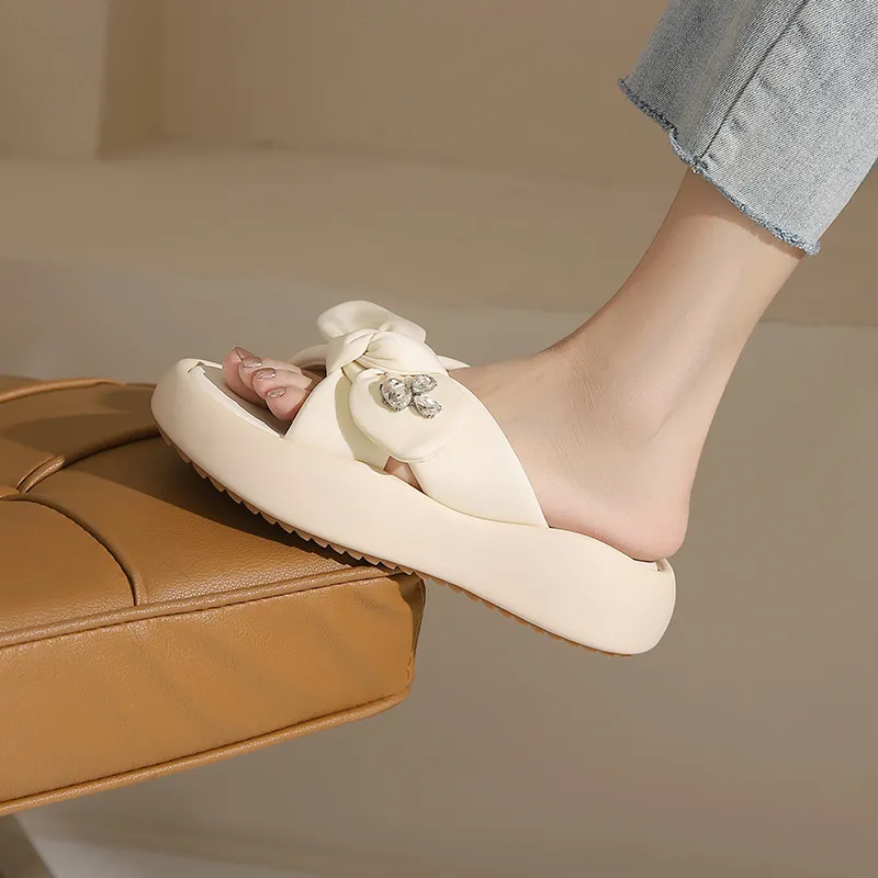 JOSINY Rubber Sole Cushioning Slip Resistant Abrasion Resistant Odor Resistant Quiet Slide Slippers Women's Ecru-2
