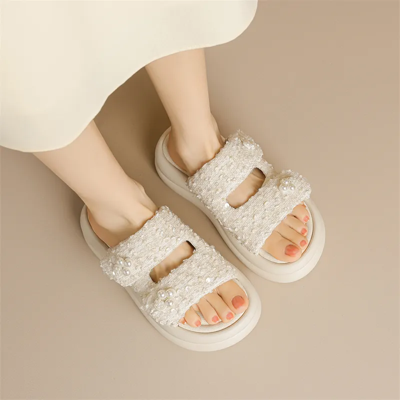 JOSINY PU Polyurethane Cut-Out Woven Slip-Resistant Slide Slippers Women's-4