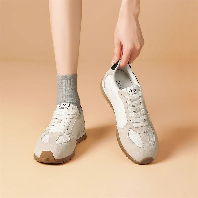 JOSINY Spring Versatile Sporty Style Soft-Sole Skateboard Shoes Fashion Lightweight Casual Shoes Women's Ecru-7